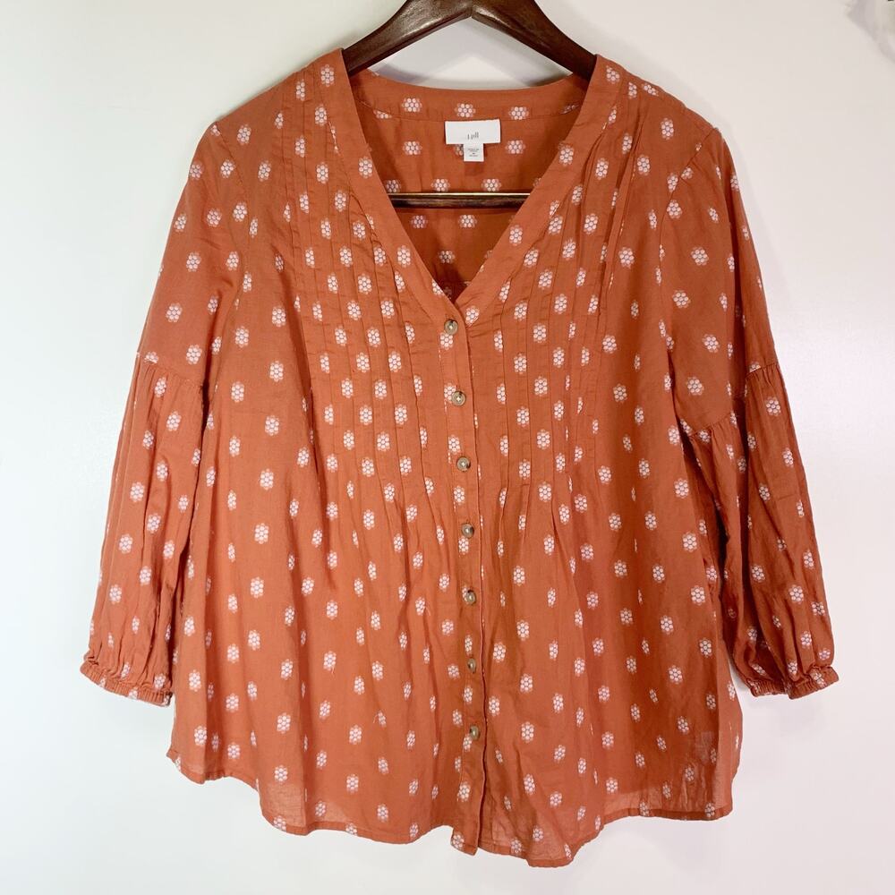 J. Jill Peasant Top Rust Orange Patterned V Neck … - image 5